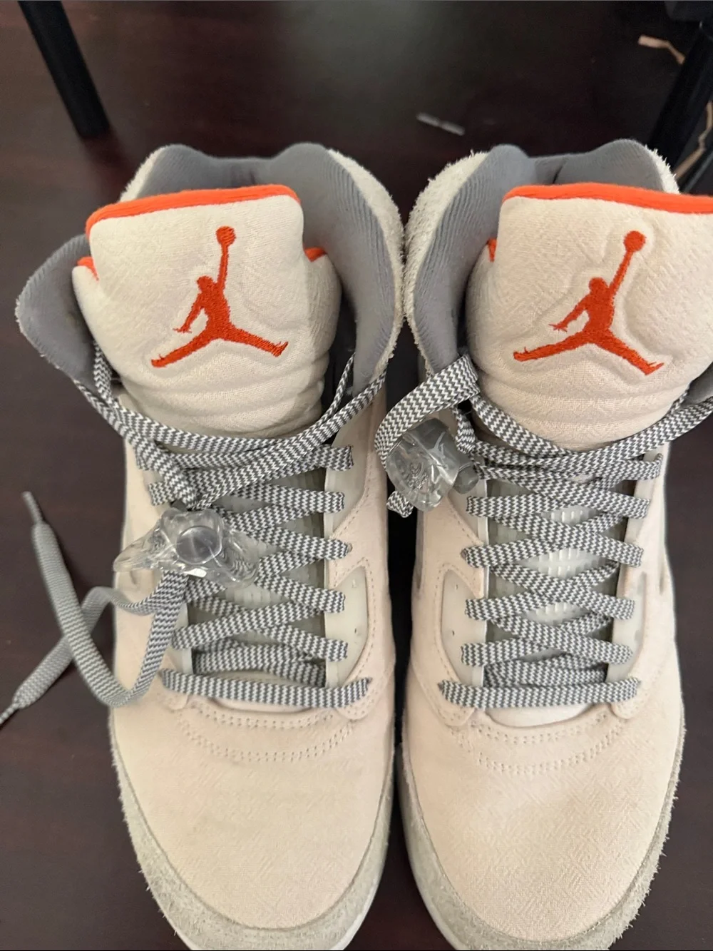 Jordan High-Top Sneakers in Beige with Orange Trim